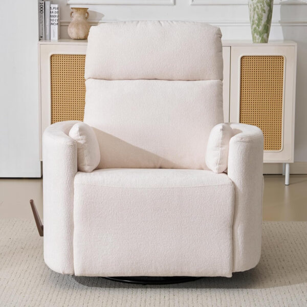 Oversized Swivel Rocker Recliner with Massage and Heat, 26" Extra Wide Swivel Nursery Recliner with Adjustable Headrest, Manual Rocker Recliner Chair with Two Removable Pillows for Living Room, Beige