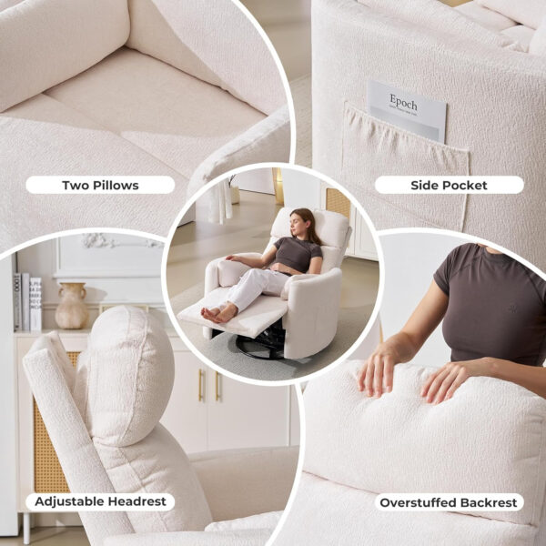 Oversized Swivel Rocker Recliner with Massage and Heat, 26" Extra Wide Swivel Nursery Recliner with Adjustable Headrest, Manual Rocker Recliner Chair with Two Removable Pillows for Living Room, Beige