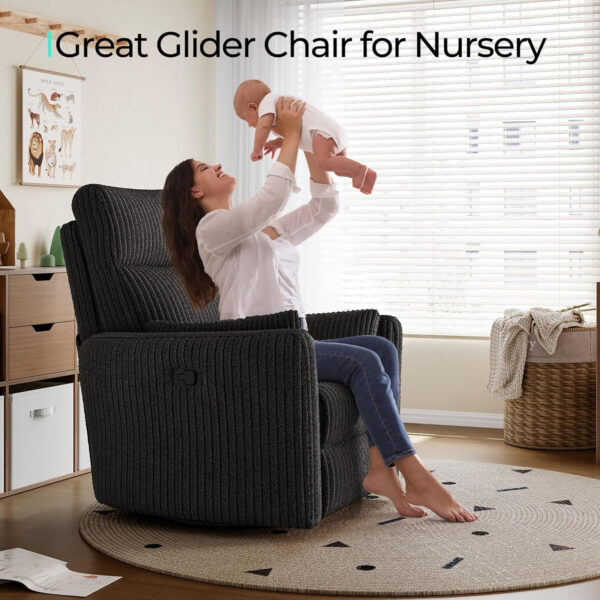 LINSY 360 Swivel Recliner Chair: Corduroy Rocking Chair Nursery Glider Chairs with 2 Pillows Comfy High Back Adult Recliner for Small Spaces, Living Room Bedroom Nursery Reclining Chairs, Beige