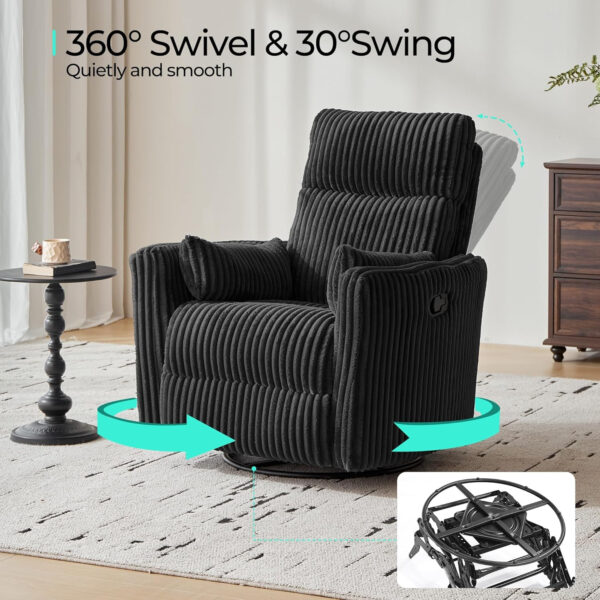 LINSY 360 Swivel Recliner Chair: Corduroy Rocking Chair Nursery Glider Chairs with 2 Pillows Comfy High Back Adult Recliner for Small Spaces, Living Room Bedroom Nursery Reclining Chairs, Beige