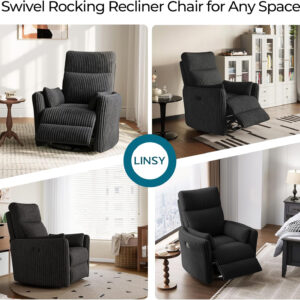 LINSY 360 Swivel Recliner Chair: Corduroy Rocking Chair Nursery Glider Chairs with 2 Pillows Comfy High Back Adult Recliner for Small Spaces, Living Room Bedroom Nursery Reclining Chairs, Beige
