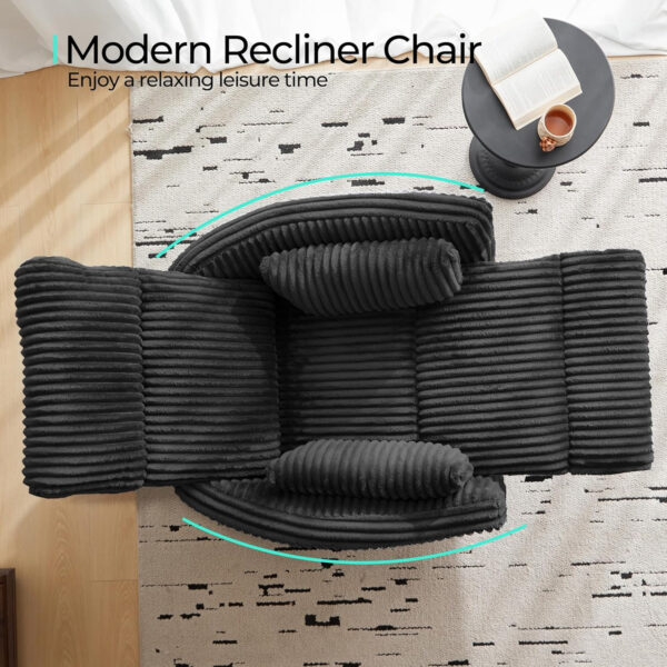 LINSY 360 Swivel Recliner Chair: Corduroy Rocking Chair Nursery Glider Chairs with 2 Pillows Comfy High Back Adult Recliner for Small Spaces, Living Room Bedroom Nursery Reclining Chairs, Beige