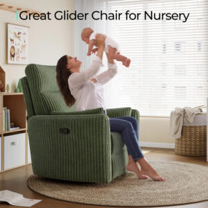LINSY 360 Swivel Recliner Chair: Corduroy Rocking Chair Nursery Glider Chairs with 2 Pillows Comfy High Back Adult Recliner for Small Spaces, Living Room Bedroom Nursery Reclining Chairs, Beige