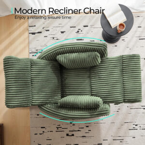 LINSY 360 Swivel Recliner Chair: Corduroy Rocking Chair Nursery Glider Chairs with 2 Pillows Comfy High Back Adult Recliner for Small Spaces, Living Room Bedroom Nursery Reclining Chairs, Beige