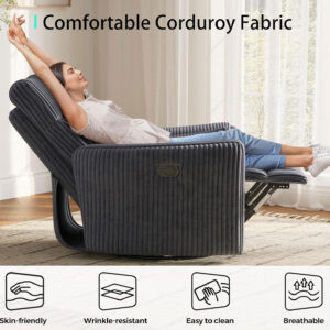 LINSY 360 Swivel Recliner Chair: Corduroy Rocking Chair Nursery Glider Chairs with 2 Pillows Comfy High Back Adult Recliner for Small Spaces, Living Room Bedroom Nursery Reclining Chairs, Beige