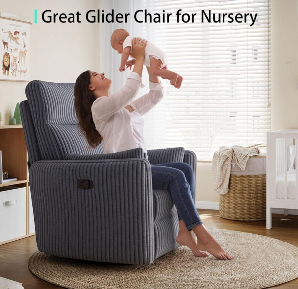 LINSY 360 Swivel Recliner Chair: Corduroy Rocking Chair Nursery Glider Chairs with 2 Pillows Comfy High Back Adult Recliner for Small Spaces, Living Room Bedroom Nursery Reclining Chairs, Beige