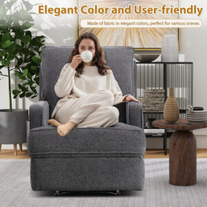 Classic Manual Recliner Chair for Adults, Soft Fabric Overstuffed Reclining Sofa Chair with Padded Backrest, Heavy Duty Recliners for Living Room, Grey