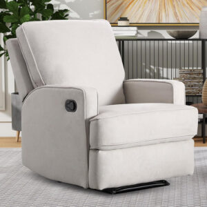 Classic Manual Recliner Chair for Adults, Soft Fabric Overstuffed Reclining Sofa Chair with Padded Backrest, Heavy Duty Recliners for Living Room, Grey