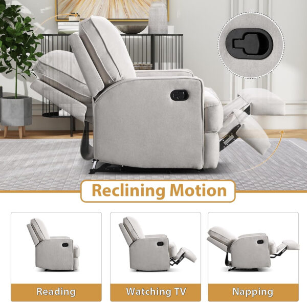 Classic Manual Recliner Chair for Adults, Soft Fabric Overstuffed Reclining Sofa Chair with Padded Backrest, Heavy Duty Recliners for Living Room, Grey