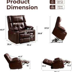 Dual Motor Power Lift Recliner Chair for Elderly with Massage and Heat, Oversized Lift Chair with Arm Storage, Lay Flat Lift Recliner for Adults, Big Tall, Infinite Position, Brown