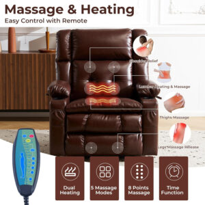 Dual Motor Power Lift Recliner Chair for Elderly with Massage and Heat, Oversized Lift Chair with Arm Storage, Lay Flat Lift Recliner for Adults, Big Tall, Infinite Position, Brown