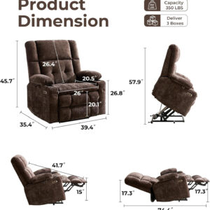 Dual Motor Power Lift Recliner Chair for Elderly with Massage and Heat, Oversized Lift Chair with Arm Storage, Lay Flat Lift Recliner for Adults, Big Tall, Infinite Position, Brown