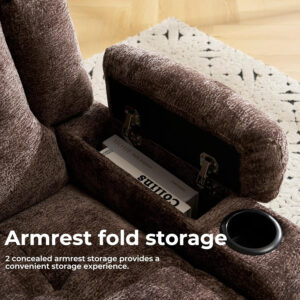 Dual Motor Power Lift Recliner Chair for Elderly with Massage and Heat, Oversized Lift Chair with Arm Storage, Lay Flat Lift Recliner for Adults, Big Tall, Infinite Position, Brown