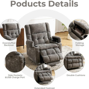 Dual Motor Power Lift Recliner Chair for Elderly with Massage and Heat, Oversized Lift Chair with Arm Storage, Lay Flat Lift Recliner for Adults, Big Tall, Infinite Position, Brown