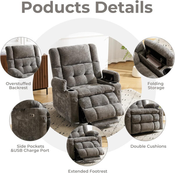 Dual Motor Power Lift Recliner Chair for Elderly with Massage and Heat, Oversized Lift Chair with Arm Storage, Lay Flat Lift Recliner for Adults, Big Tall, Infinite Position, Brown