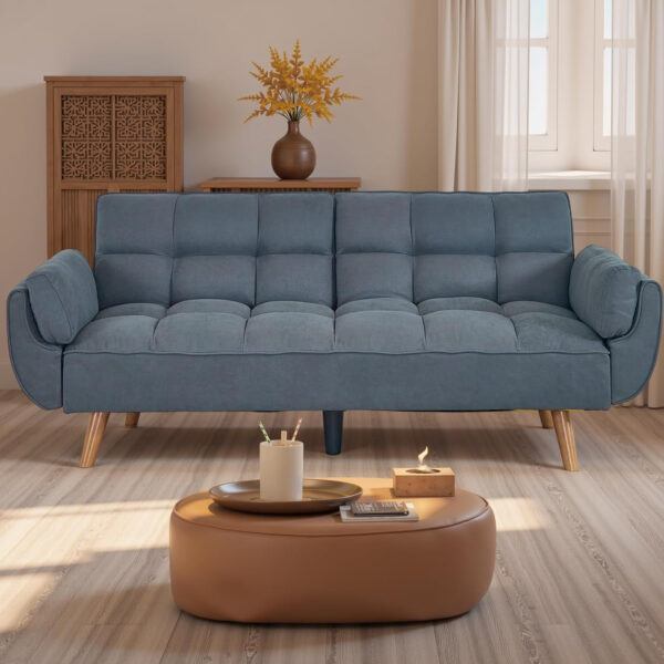 6886e3ae28ff34da1fe0470e0a6fe28f22e0530074b5107ebbf07.jpg 75" Linen Futon Sofa Bed, Convertible Futon Couch Bed, Comfy Love Seat Sleeper Bed with Adjustable Backrest, Small Couches for Small Spaces, Living Room, Bedroom and Office (Dark Gray)