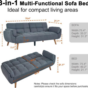 6886e3af5870795fe45f577a7c47c40a9b8a02b03a57740cb9adf.jpg 75" Linen Futon Sofa Bed, Convertible Futon Couch Bed, Comfy Love Seat Sleeper Bed with Adjustable Backrest, Small Couches for Small Spaces, Living Room, Bedroom and Office (Dark Gray)