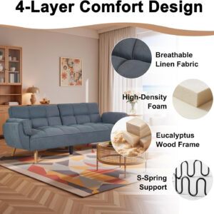 6886e3b05a6b723a4b8b481d2af4bd4cb11c801b0e559936e307b.jpg 75" Linen Futon Sofa Bed, Convertible Futon Couch Bed, Comfy Love Seat Sleeper Bed with Adjustable Backrest, Small Couches for Small Spaces, Living Room, Bedroom and Office (Dark Gray)