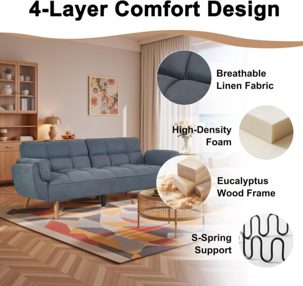 6886e3b05a6b723a4b8b481d2af4bd4cb11c801b0e559936e307b.jpg 75" Linen Futon Sofa Bed, Convertible Futon Couch Bed, Comfy Love Seat Sleeper Bed with Adjustable Backrest, Small Couches for Small Spaces, Living Room, Bedroom and Office (Dark Gray)