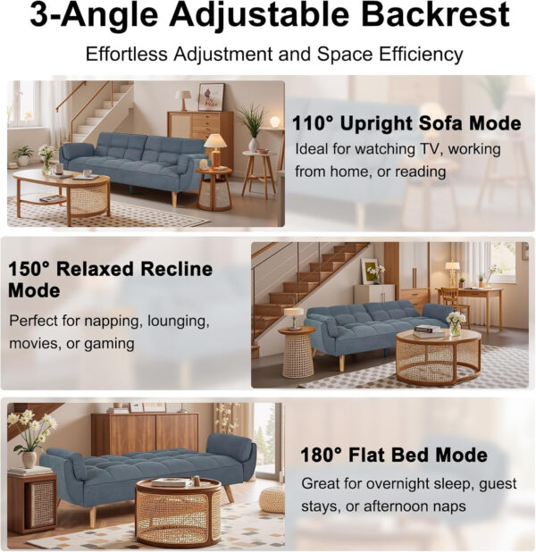 6886e3b17577def7e9f49bc34806a77014310f234a7ecc7c90a56.jpg 75" Linen Futon Sofa Bed, Convertible Futon Couch Bed, Comfy Love Seat Sleeper Bed with Adjustable Backrest, Small Couches for Small Spaces, Living Room, Bedroom and Office (Dark Gray)