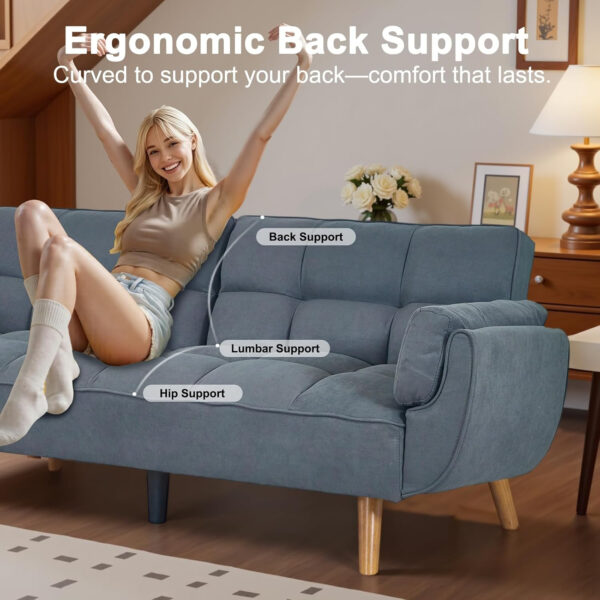 6886e3b287a090dd1d699d0c8f1aa3bd6a6dd077f1a88453df40b.jpg 75" Linen Futon Sofa Bed, Convertible Futon Couch Bed, Comfy Love Seat Sleeper Bed with Adjustable Backrest, Small Couches for Small Spaces, Living Room, Bedroom and Office (Dark Gray)