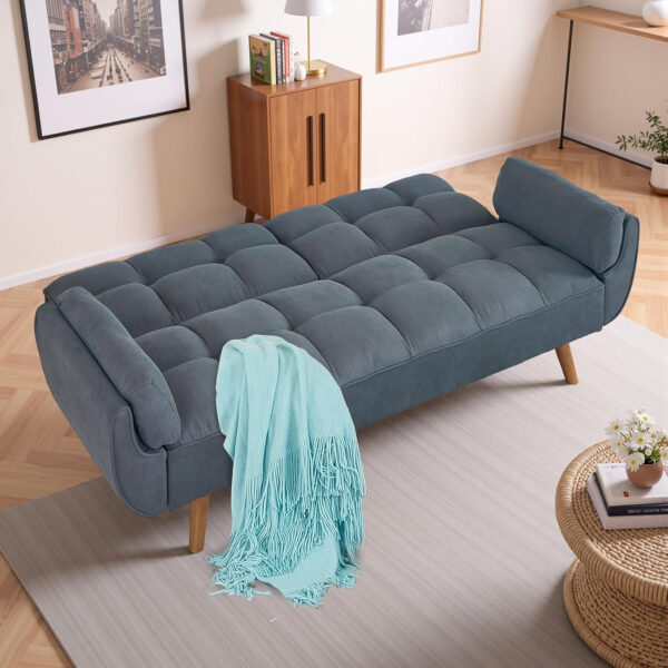 6886e3b59fad209d5ba950648a26adf4b359c5b656c252f6a7f8f.jpg 75" Linen Futon Sofa Bed, Convertible Futon Couch Bed, Comfy Love Seat Sleeper Bed with Adjustable Backrest, Small Couches for Small Spaces, Living Room, Bedroom and Office (Dark Gray)