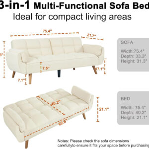 6886e3b9011ce5240242c7040cac1569f282728259aadeb69a24e.jpg 75" Linen Futon Sofa Bed, Convertible Futon Couch Bed, Comfy Love Seat Sleeper Bed with Adjustable Backrest, Small Couches for Small Spaces, Living Room, Bedroom and Office (Dark Gray)