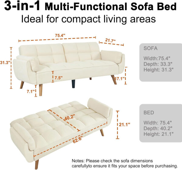 6886e3b9011ce5240242c7040cac1569f282728259aadeb69a24e.jpg 75" Linen Futon Sofa Bed, Convertible Futon Couch Bed, Comfy Love Seat Sleeper Bed with Adjustable Backrest, Small Couches for Small Spaces, Living Room, Bedroom and Office (Dark Gray)