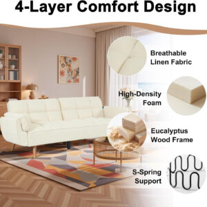 6886e3b9e53e06e766061ce49ccb74869056d65b4288601c62336.jpg 75" Linen Futon Sofa Bed, Convertible Futon Couch Bed, Comfy Love Seat Sleeper Bed with Adjustable Backrest, Small Couches for Small Spaces, Living Room, Bedroom and Office (Dark Gray)