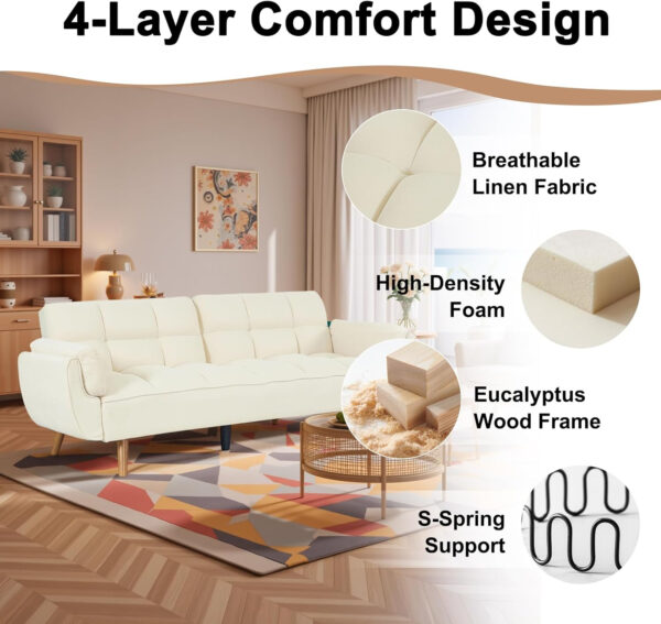 6886e3b9e53e06e766061ce49ccb74869056d65b4288601c62336.jpg 75" Linen Futon Sofa Bed, Convertible Futon Couch Bed, Comfy Love Seat Sleeper Bed with Adjustable Backrest, Small Couches for Small Spaces, Living Room, Bedroom and Office (Dark Gray)