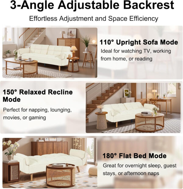 6886e3baeabc6b807c776afe65027e303320c5c056b8b69bc54bf.jpg 75" Linen Futon Sofa Bed, Convertible Futon Couch Bed, Comfy Love Seat Sleeper Bed with Adjustable Backrest, Small Couches for Small Spaces, Living Room, Bedroom and Office (Dark Gray)