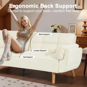 6886e3bc01249c94ebc4f0c5cb20df08b44a5d3d0dd6e8177591f.jpg 75" Linen Futon Sofa Bed, Convertible Futon Couch Bed, Comfy Love Seat Sleeper Bed with Adjustable Backrest, Small Couches for Small Spaces, Living Room, Bedroom and Office (Dark Gray)