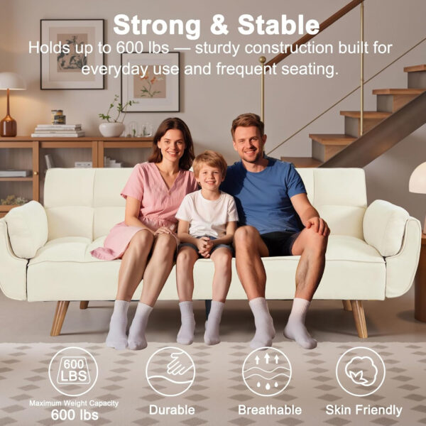 6886e3bcf28c00d7cf7120638e9c6fd85e90e7a67fef42e28407a.jpg 75" Linen Futon Sofa Bed, Convertible Futon Couch Bed, Comfy Love Seat Sleeper Bed with Adjustable Backrest, Small Couches for Small Spaces, Living Room, Bedroom and Office (Dark Gray)