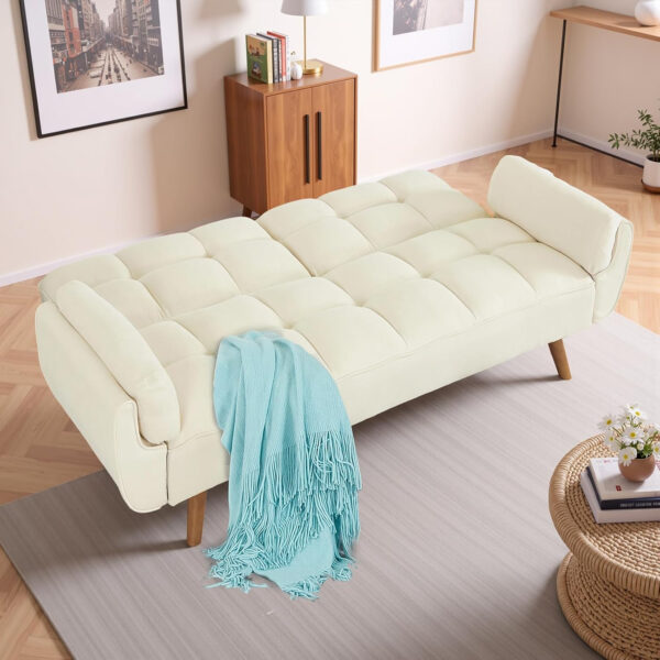 6886e3bf35a2332aeeea7782f11fdf4456fcf44ec7173b22498d9.jpg 75" Linen Futon Sofa Bed, Convertible Futon Couch Bed, Comfy Love Seat Sleeper Bed with Adjustable Backrest, Small Couches for Small Spaces, Living Room, Bedroom and Office (Dark Gray)