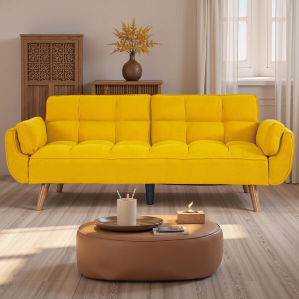 6886e3c171042090422e92fbb262a218fa12244bb61258d7042fc.jpg 75" Linen Futon Sofa Bed, Convertible Futon Couch Bed, Comfy Love Seat Sleeper Bed with Adjustable Backrest, Small Couches for Small Spaces, Living Room, Bedroom and Office (Dark Gray)