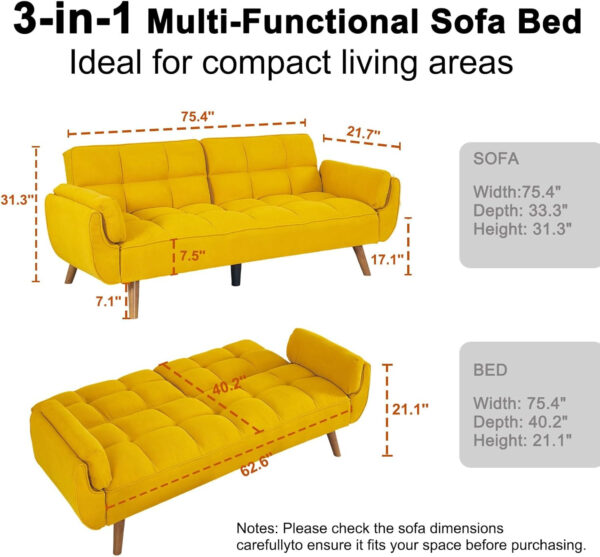 6886e3c278cfc16743f26106b5e992c29f8991bc55b5a0638d25f.jpg 75" Linen Futon Sofa Bed, Convertible Futon Couch Bed, Comfy Love Seat Sleeper Bed with Adjustable Backrest, Small Couches for Small Spaces, Living Room, Bedroom and Office (Dark Gray)