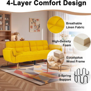 6886e3c377bb6f9610c0b361e1788feab2872db47034a12cc7030.jpg 75" Linen Futon Sofa Bed, Convertible Futon Couch Bed, Comfy Love Seat Sleeper Bed with Adjustable Backrest, Small Couches for Small Spaces, Living Room, Bedroom and Office (Dark Gray)