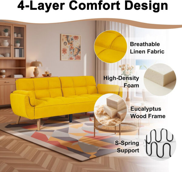 6886e3c377bb6f9610c0b361e1788feab2872db47034a12cc7030.jpg 75" Linen Futon Sofa Bed, Convertible Futon Couch Bed, Comfy Love Seat Sleeper Bed with Adjustable Backrest, Small Couches for Small Spaces, Living Room, Bedroom and Office (Dark Gray)