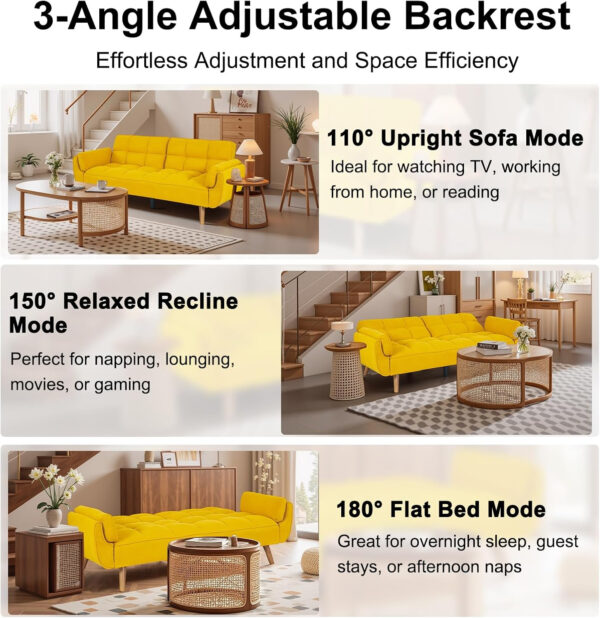 6886e3c7ab24b131cb0619ae1f29a08a837d5018528f9935219a2.jpg 75" Linen Futon Sofa Bed, Convertible Futon Couch Bed, Comfy Love Seat Sleeper Bed with Adjustable Backrest, Small Couches for Small Spaces, Living Room, Bedroom and Office (Dark Gray)