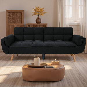 6886e3cb466206a4e2b5f576bfc5dc4d663825c358a8694147bfe.jpg 75" Linen Futon Sofa Bed, Convertible Futon Couch Bed, Comfy Love Seat Sleeper Bed with Adjustable Backrest, Small Couches for Small Spaces, Living Room, Bedroom and Office (Dark Gray)