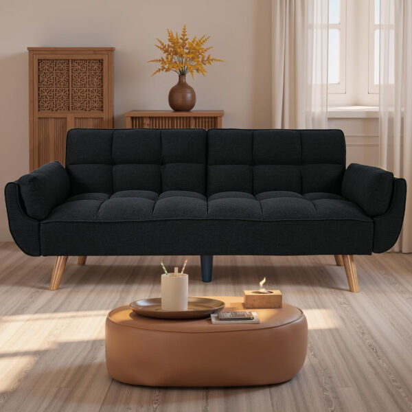 6886e3cb466206a4e2b5f576bfc5dc4d663825c358a8694147bfe.jpg 75" Linen Futon Sofa Bed, Convertible Futon Couch Bed, Comfy Love Seat Sleeper Bed with Adjustable Backrest, Small Couches for Small Spaces, Living Room, Bedroom and Office (Dark Gray)