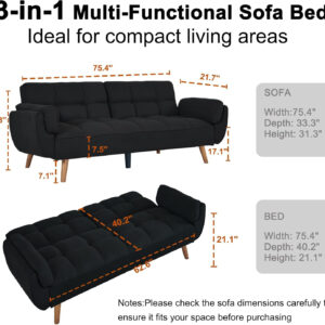 6886e3cc56e9a7c34490223a6f5944f9ecdc9d5343907d406b2fe.jpg 75" Linen Futon Sofa Bed, Convertible Futon Couch Bed, Comfy Love Seat Sleeper Bed with Adjustable Backrest, Small Couches for Small Spaces, Living Room, Bedroom and Office (Dark Gray)