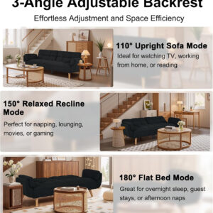 6886e3ce7ba65c780d5ac8afb67a541cf3b464fa9348a354acbac.jpg 75" Linen Futon Sofa Bed, Convertible Futon Couch Bed, Comfy Love Seat Sleeper Bed with Adjustable Backrest, Small Couches for Small Spaces, Living Room, Bedroom and Office (Dark Gray)