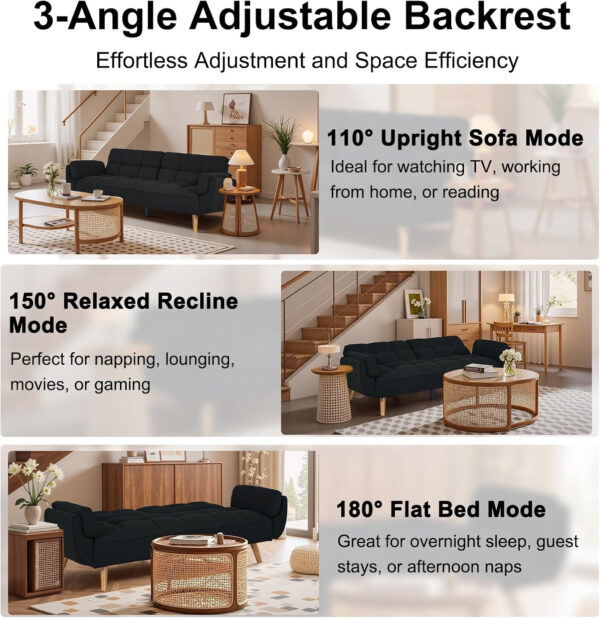 6886e3ce7ba65c780d5ac8afb67a541cf3b464fa9348a354acbac.jpg 75" Linen Futon Sofa Bed, Convertible Futon Couch Bed, Comfy Love Seat Sleeper Bed with Adjustable Backrest, Small Couches for Small Spaces, Living Room, Bedroom and Office (Dark Gray)