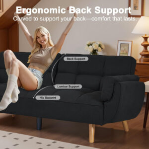 6886e3cf8e576b3f4ddec04e538258b773431dee25323b2f245f3.jpg 75" Linen Futon Sofa Bed, Convertible Futon Couch Bed, Comfy Love Seat Sleeper Bed with Adjustable Backrest, Small Couches for Small Spaces, Living Room, Bedroom and Office (Dark Gray)