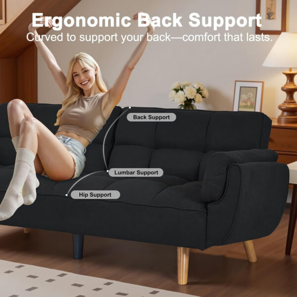 6886e3cf8e576b3f4ddec04e538258b773431dee25323b2f245f3.jpg 75" Linen Futon Sofa Bed, Convertible Futon Couch Bed, Comfy Love Seat Sleeper Bed with Adjustable Backrest, Small Couches for Small Spaces, Living Room, Bedroom and Office (Dark Gray)