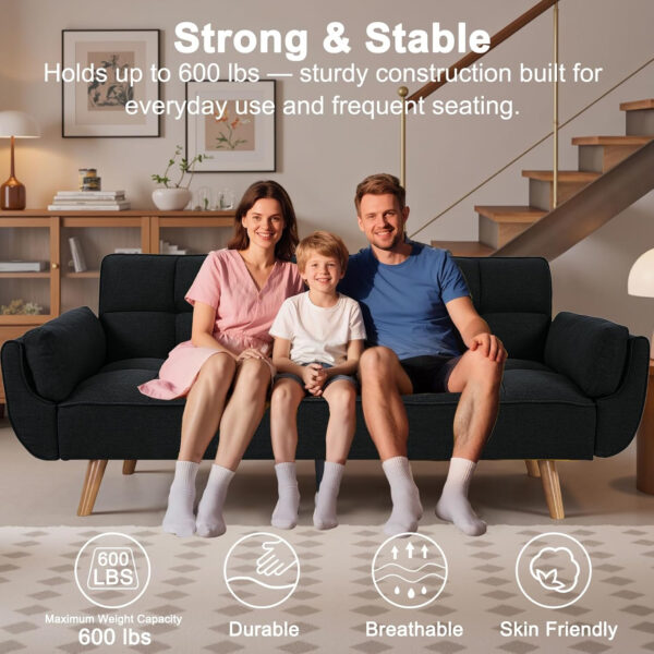 6886e3d097172411cb0238898a6b76de8cb2e58e5f0f4a6006884.jpg 75" Linen Futon Sofa Bed, Convertible Futon Couch Bed, Comfy Love Seat Sleeper Bed with Adjustable Backrest, Small Couches for Small Spaces, Living Room, Bedroom and Office (Dark Gray)