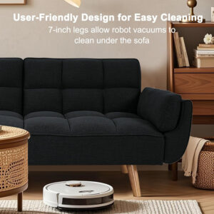 6886e3d1a9496eff8ea16ada87ab03b5e47096529176a31373fdd.jpg 75" Linen Futon Sofa Bed, Convertible Futon Couch Bed, Comfy Love Seat Sleeper Bed with Adjustable Backrest, Small Couches for Small Spaces, Living Room, Bedroom and Office (Dark Gray)