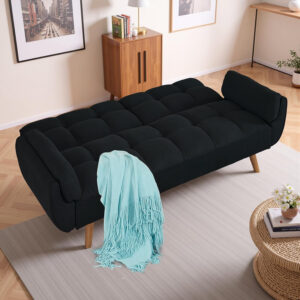 6886e3d2cc689c494193e8fc73b67fd7409e60c824c00402b6aa4.jpg 75" Linen Futon Sofa Bed, Convertible Futon Couch Bed, Comfy Love Seat Sleeper Bed with Adjustable Backrest, Small Couches for Small Spaces, Living Room, Bedroom and Office (Dark Gray)