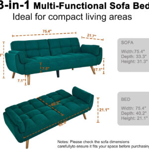 6886e3d6e15605ba4eb8653e2e4d19b0c9154d96e991d6e59bc3e.jpg 75" Linen Futon Sofa Bed, Convertible Futon Couch Bed, Comfy Love Seat Sleeper Bed with Adjustable Backrest, Small Couches for Small Spaces, Living Room, Bedroom and Office (Dark Gray)